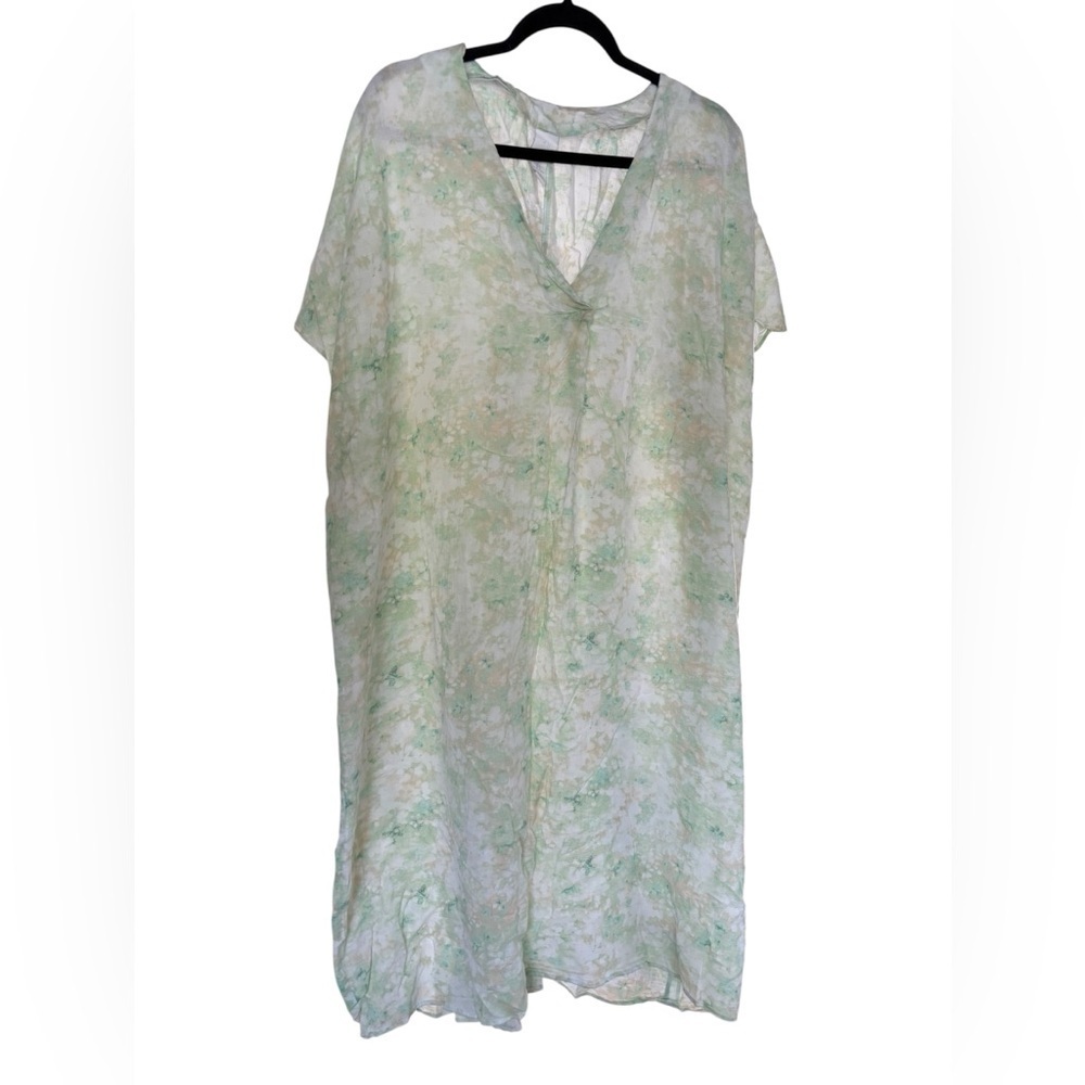 H and M Printed Mint Green Lightweight Kaftan Beach Coverup V Neck Size L